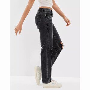 American Eagle - Distressed 90s Low Rise Straight Jeans, Black Marl Denim​​​​